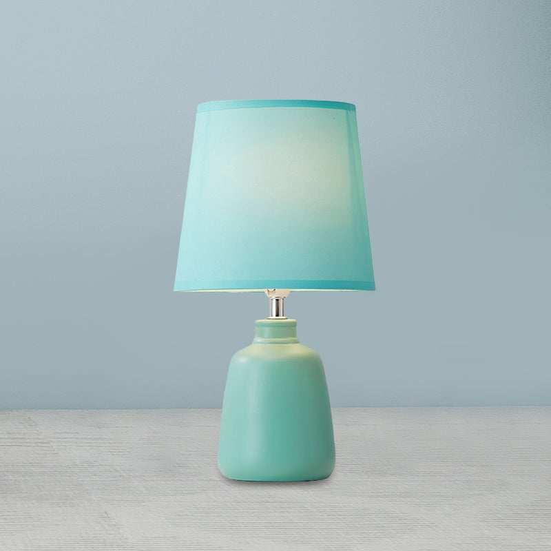 Fabric Tapered Nightstand Lamp Nordic 1 Light Table Light with Vase Ceramic Base in Pink/Blue/Green Green Clearhalo 'Lamps' 'Table Lamps' Lighting' 1694579