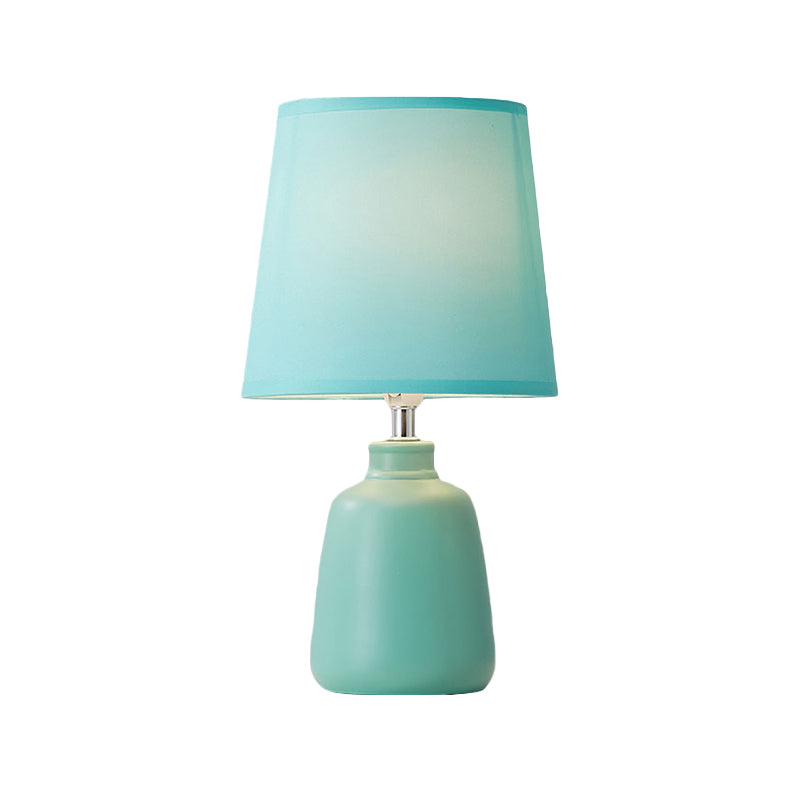 Fabric Tapered Nightstand Lamp Nordic 1 Light Table Light with Vase Ceramic Base in Pink/Blue/Green Clearhalo 'Lamps' 'Table Lamps' Lighting' 1694580