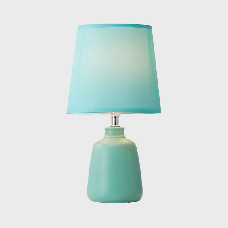 Fabric Tapered Nightstand Lamp Nordic 1 Light Table Light with Vase Ceramic Base in Pink/Blue/Green Clearhalo 'Lamps' 'Table Lamps' Lighting' 1694581