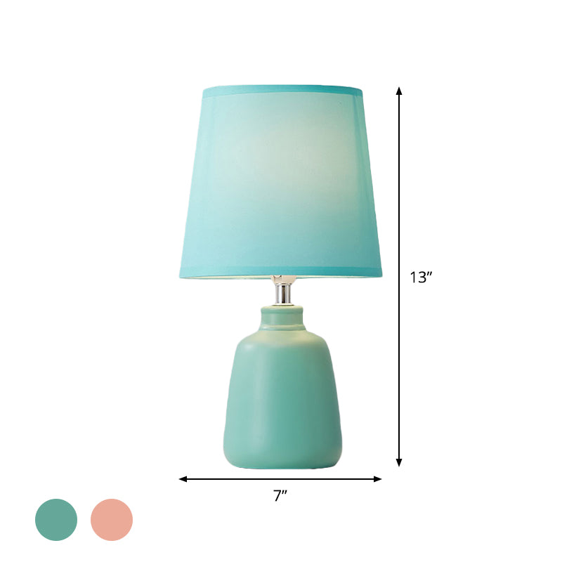 Fabric Tapered Nightstand Lamp Nordic 1 Light Table Light with Vase Ceramic Base in Pink/Blue/Green Clearhalo 'Lamps' 'Table Lamps' Lighting' 1694582