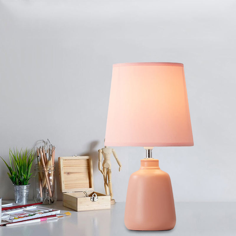 Fabric Tapered Nightstand Lamp Nordic 1 Light Table Light with Vase Ceramic Base in Pink/Blue/Green Clearhalo 'Lamps' 'Table Lamps' Lighting' 1694584
