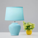 Fabric Tapered Nightstand Lamp Nordic 1 Light Table Light with Vase Ceramic Base in Pink/Blue/Green Blue Clearhalo 'Lamps' 'Table Lamps' Lighting' 1694587