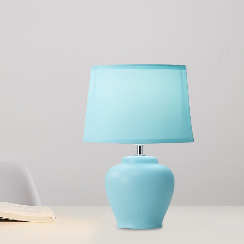 Fabric Tapered Nightstand Lamp Nordic 1 Light Table Light with Vase Ceramic Base in Pink/Blue/Green Clearhalo 'Lamps' 'Table Lamps' Lighting' 1694588