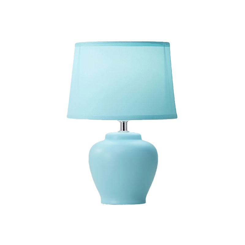 Fabric Tapered Nightstand Lamp Nordic 1 Light Table Light with Vase Ceramic Base in Pink/Blue/Green Clearhalo 'Lamps' 'Table Lamps' Lighting' 1694589