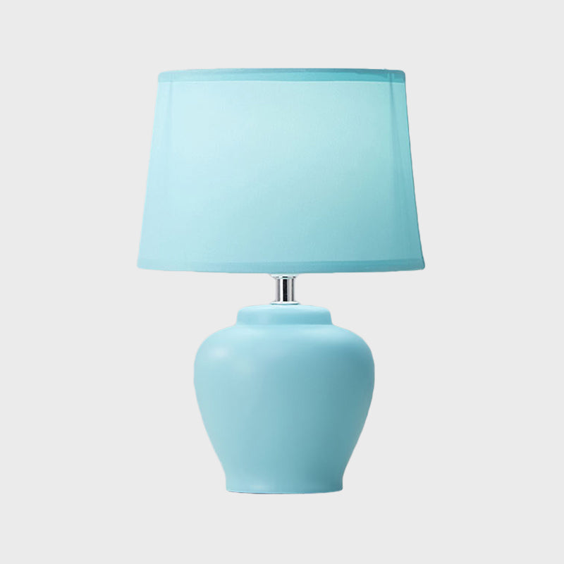Fabric Tapered Nightstand Lamp Nordic 1 Light Table Light with Vase Ceramic Base in Pink/Blue/Green Clearhalo 'Lamps' 'Table Lamps' Lighting' 1694590