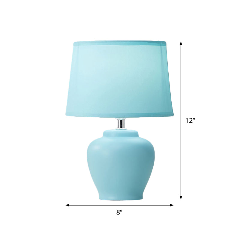 Fabric Tapered Nightstand Lamp Nordic 1 Light Table Light with Vase Ceramic Base in Pink/Blue/Green Clearhalo 'Lamps' 'Table Lamps' Lighting' 1694591
