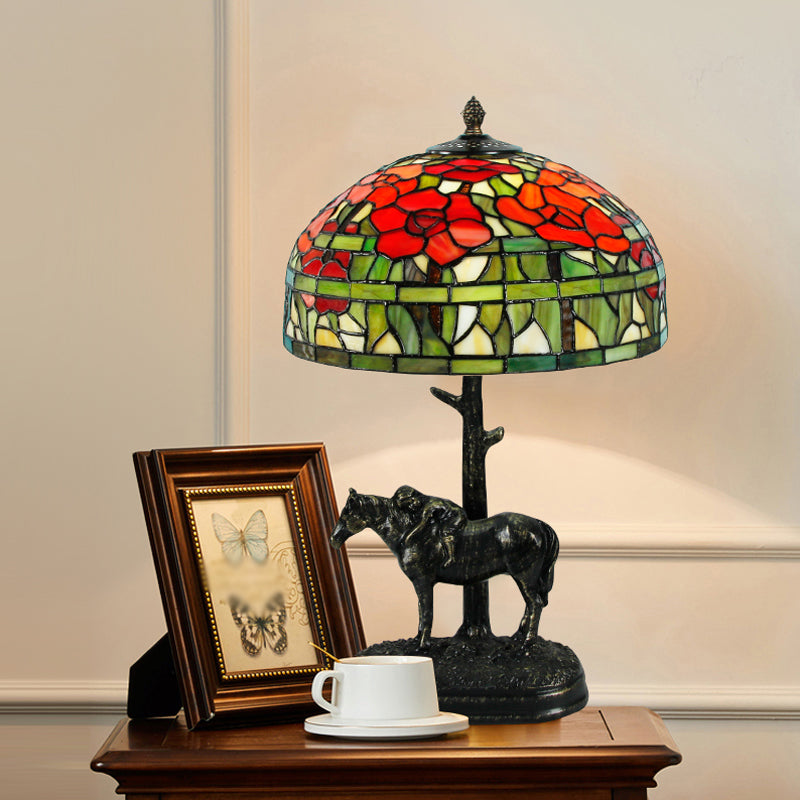 1 Head Table Light Antique Horse Resin Nightstand Lamp with Domed Cut Glass Shade in Bronze Bronze Clearhalo 'Lamps' 'Table Lamps' Lighting' 1694600
