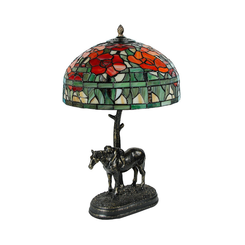 1 Head Table Light Antique Horse Resin Nightstand Lamp with Domed Cut Glass Shade in Bronze Clearhalo 'Lamps' 'Table Lamps' Lighting' 1694602