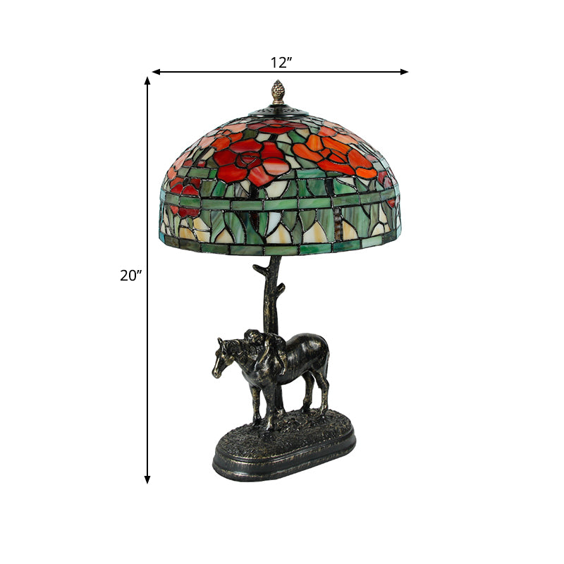 1 Head Table Light Antique Horse Resin Nightstand Lamp with Domed Cut Glass Shade in Bronze Clearhalo 'Lamps' 'Table Lamps' Lighting' 1694603