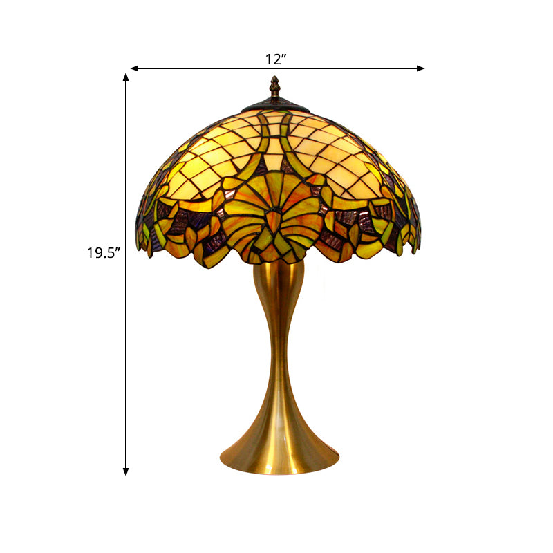 Hand Cut Glass Brass Table Lighting Domed 1 Light Baroque Nightstand Lamp with Pull-Chain Switch Clearhalo 'Lamps' 'Table Lamps' Lighting' 1694607