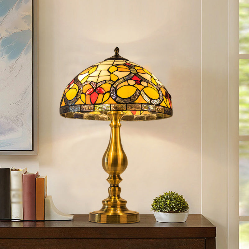 Cut Glass Domed Desk Light Baroque 1-Bulb Brass Nightstand Lamp with ...