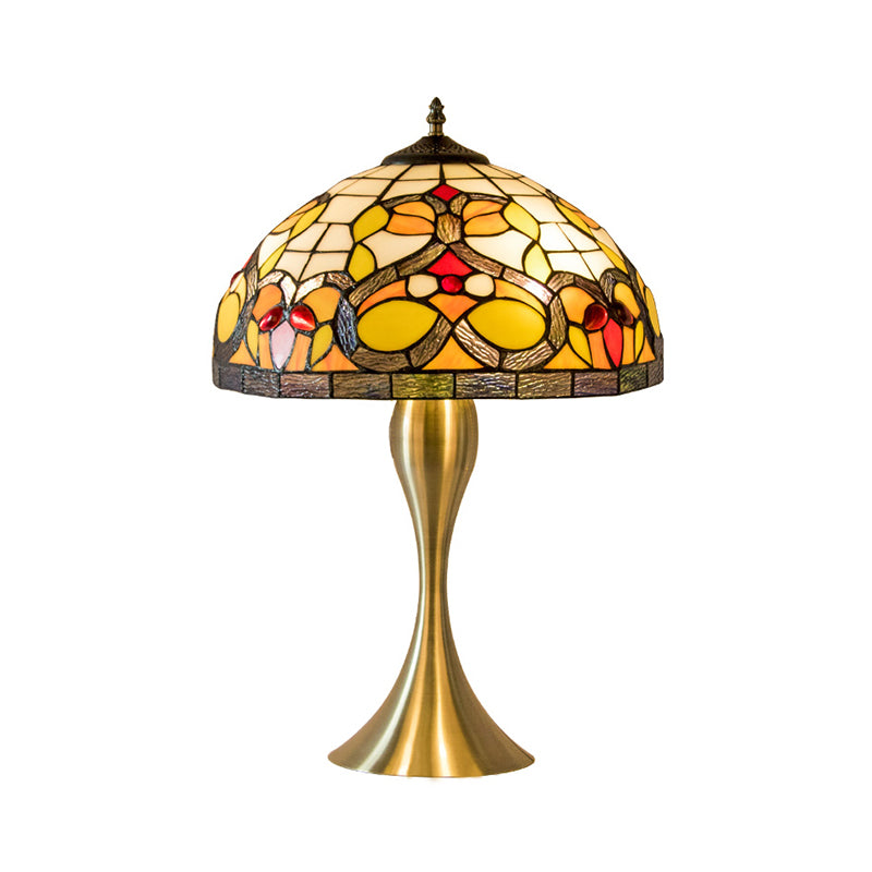 Cut Glass Domed Desk Light Baroque 1-Bulb Brass Nightstand Lamp with Fishtail Base Clearhalo 'Lamps' 'Table Lamps' Lighting' 1694610