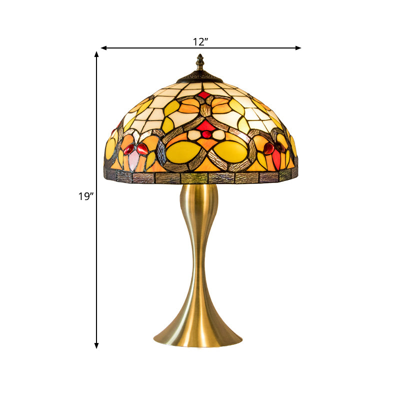 Cut Glass Domed Desk Light Baroque 1-Bulb Brass Nightstand Lamp with Fishtail Base Clearhalo 'Lamps' 'Table Lamps' Lighting' 1694611