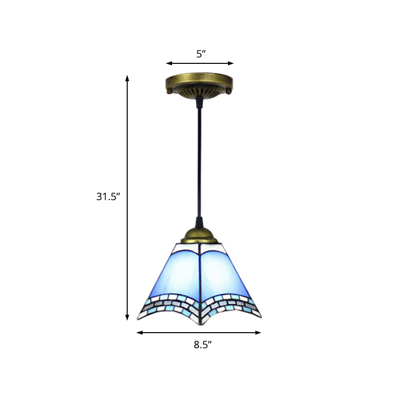 Geometric Blue Glass Ceiling Lamp Mediterranean Single Light Pendant Lighting Fixture for Living Room Clearhalo 'Ceiling Lights' 'Industrial' 'Middle Century Pendants' 'Pendant Lights' 'Pendants' 'Tiffany close to ceiling' 'Tiffany Pendants' 'Tiffany' Lighting' 169463