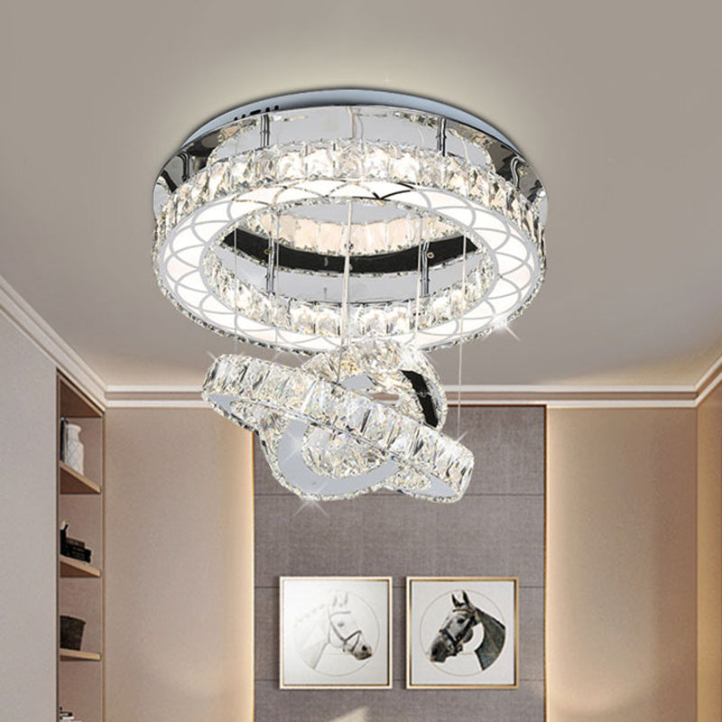Crystal Block Rings Semi-Flush Mount Minimalism LED Close to Ceiling Lighting in Chrome, Warm/White Light Chrome Clearhalo 'Ceiling Lights' 'Close To Ceiling Lights' 'Close to ceiling' 'Semi-flushmount' Lighting' 1694639