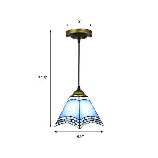 Geometric Blue Glass Ceiling Lamp Mediterranean Single Light Pendant Lighting Fixture for Living Room Clearhalo 'Ceiling Lights' 'Industrial' 'Middle Century Pendants' 'Pendant Lights' 'Pendants' 'Tiffany close to ceiling' 'Tiffany Pendants' 'Tiffany' Lighting' 169463