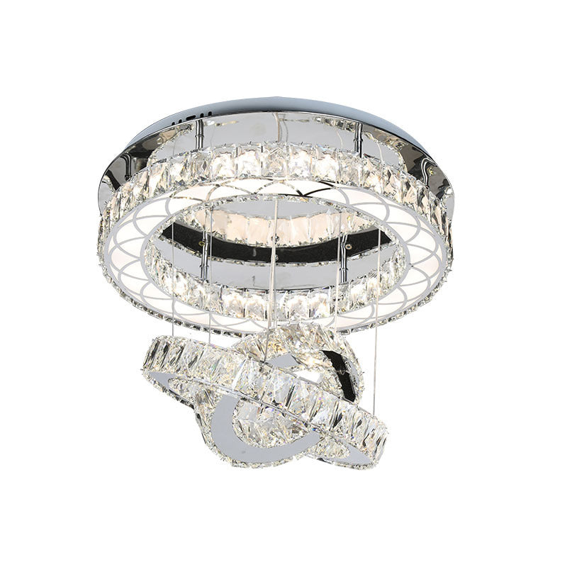 Crystal Block Rings Semi-Flush Mount Minimalism LED Close to Ceiling Lighting in Chrome, Warm/White Light Clearhalo 'Ceiling Lights' 'Close To Ceiling Lights' 'Close to ceiling' 'Semi-flushmount' Lighting' 1694640