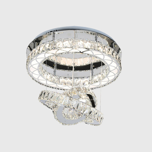 Crystal Block Rings Semi-Flush Mount Minimalism LED Close to Ceiling Lighting in Chrome, Warm/White Light Clearhalo 'Ceiling Lights' 'Close To Ceiling Lights' 'Close to ceiling' 'Semi-flushmount' Lighting' 1694641