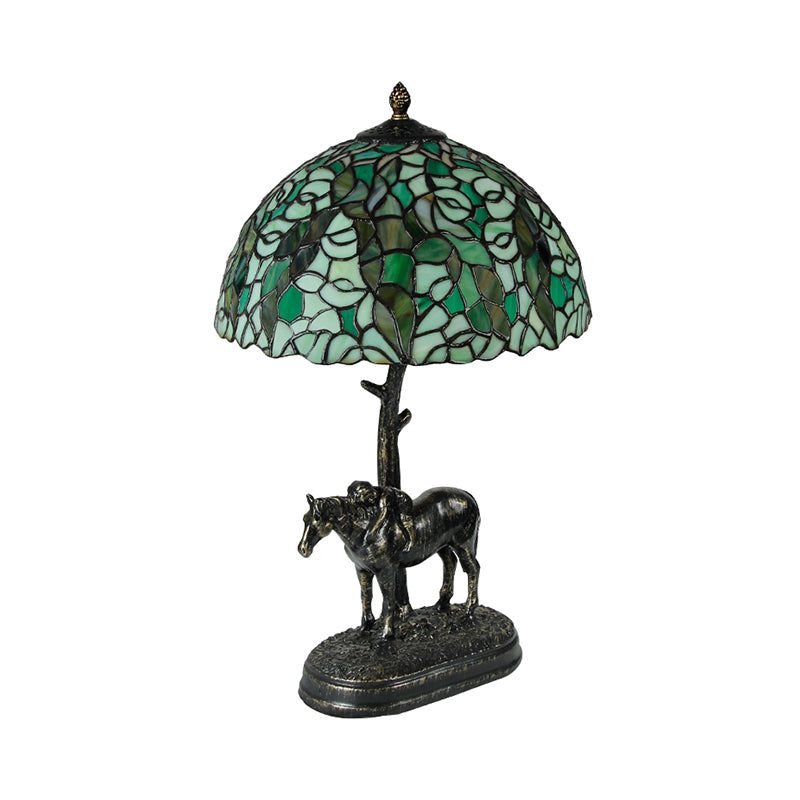 1 Light Parlor Desk Lighting Tiffany Bronze Nightstand Lamp with Domed Cut Glass Shade Clearhalo 'Lamps' 'Table Lamps' Lighting' 1694668