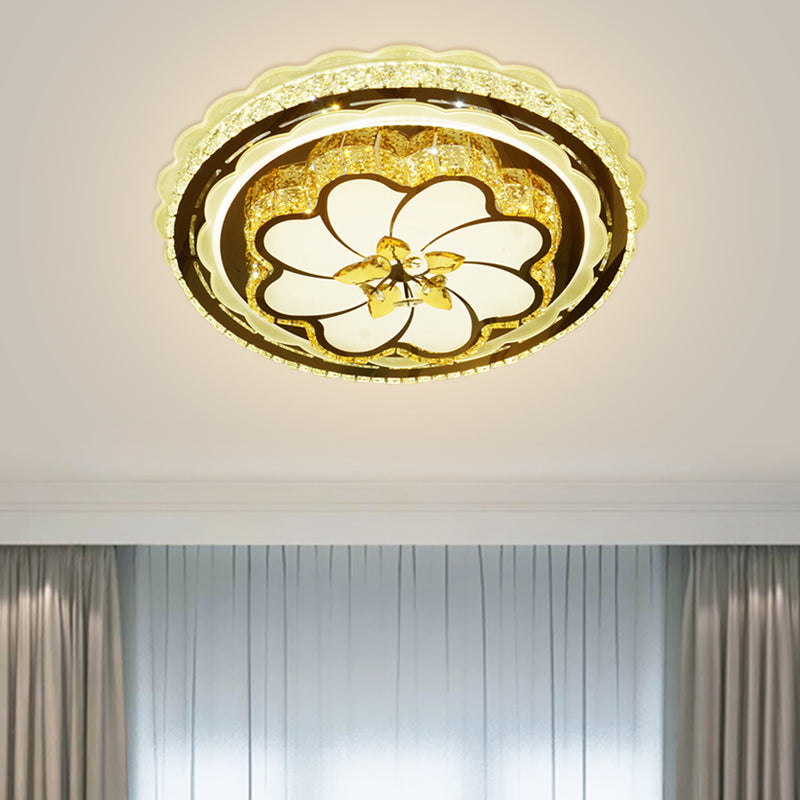 Modernist Bloom Ceiling Flush Beveled Crystal LED Bedroom Flush Lamp in Stainless-Steel Clearhalo 'Ceiling Lights' 'Close To Ceiling Lights' 'Close to ceiling' Lighting' 1694684
