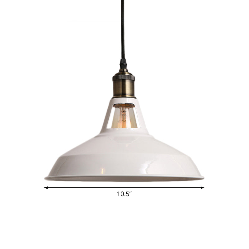 Loft Style Barn Shade Pendant Ceiling Light 10.5"/12"/15" W 1 Bulb Metallic Hanging Lamp in Black/White for Dining Table Clearhalo 'Art Deco Pendants' 'Black' 'Cast Iron' 'Ceiling Lights' 'Ceramic' 'Crystal' 'Industrial Pendants' 'Industrial' 'Metal' 'Middle Century Pendants' 'Pendant Lights' 'Pendants' 'Rustic Pendants' 'Tiffany' Lighting' 16947