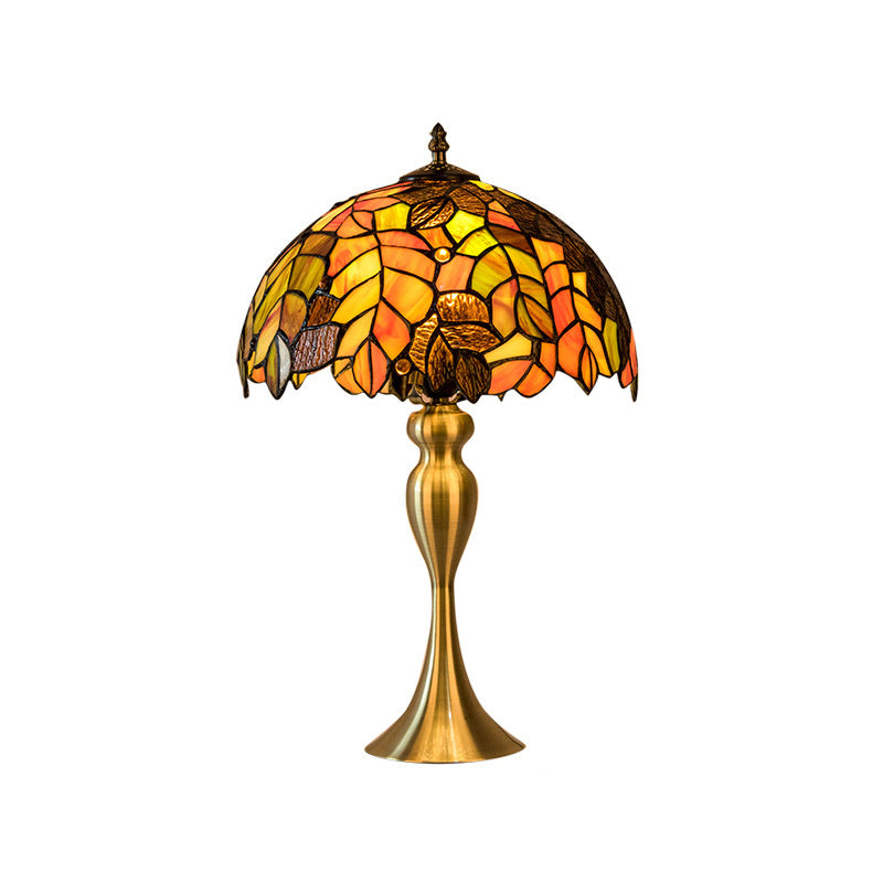 Brass Bowl Night Table Lamp Classic Single Head Hand-Crafted Glass Desk Light with Leaf Pattern Clearhalo 'Lamps' 'Table Lamps' Lighting' 1694700