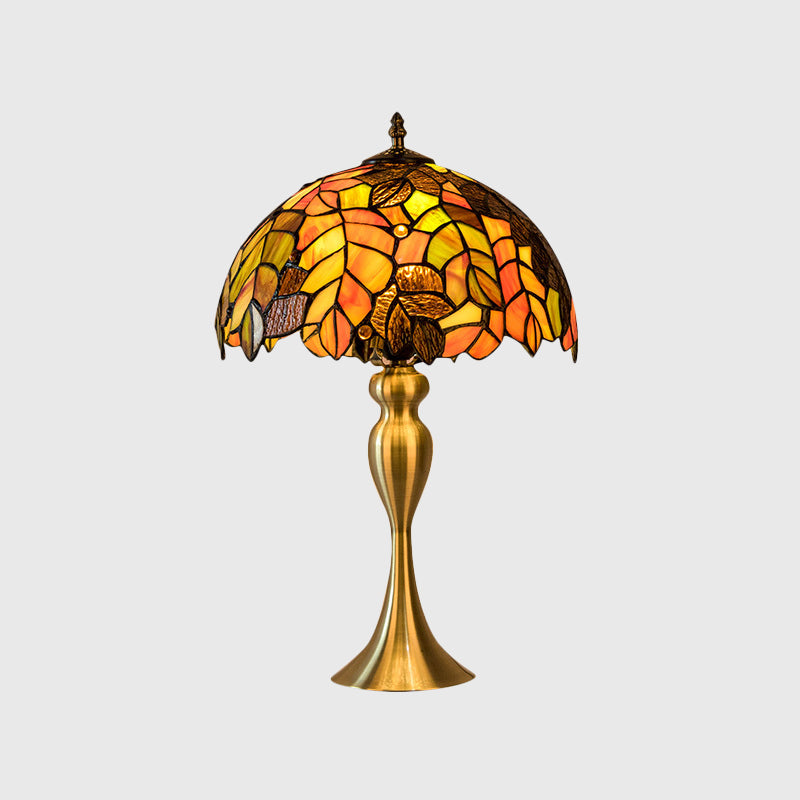 Brass Bowl Night Table Lamp Classic Single Head Hand-Crafted Glass Desk Light with Leaf Pattern Clearhalo 'Lamps' 'Table Lamps' Lighting' 1694701