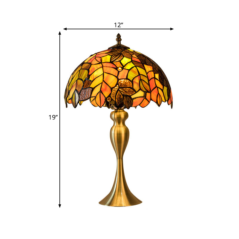 Brass Bowl Night Table Lamp Classic Single Head Hand-Crafted Glass Desk Light with Leaf Pattern Clearhalo 'Lamps' 'Table Lamps' Lighting' 1694702