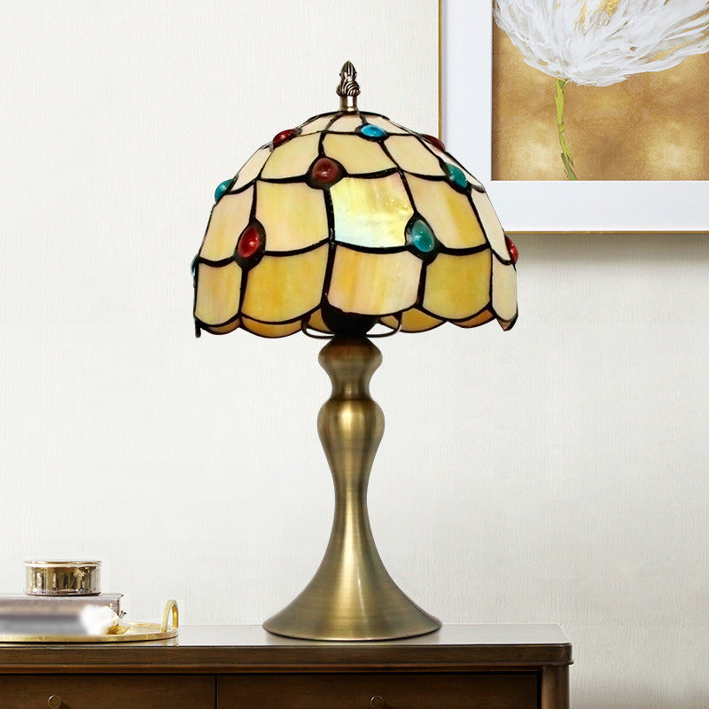 Scalloped Night Light Single Bulb Hand Cut Glass Classic Table Lamp with Jewel Deco in Brass Brass Clearhalo 'Lamps' 'Table Lamps' Lighting' 1694703