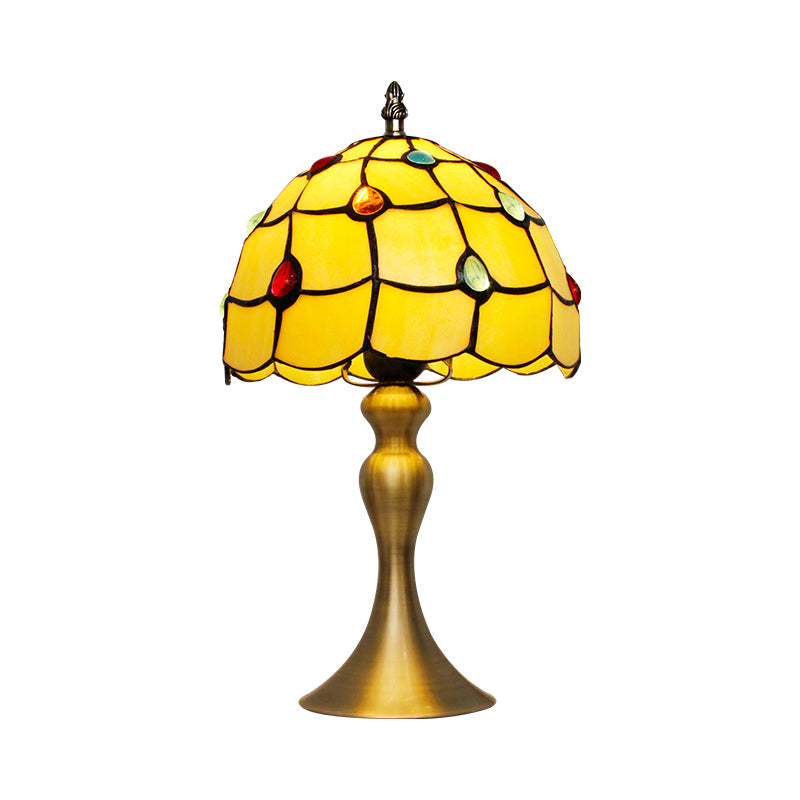 Scalloped Night Light Single Bulb Hand Cut Glass Classic Table Lamp with Jewel Deco in Brass Clearhalo 'Lamps' 'Table Lamps' Lighting' 1694705
