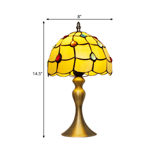 Scalloped Night Light Single Bulb Hand Cut Glass Classic Table Lamp with Jewel Deco in Brass Clearhalo 'Lamps' 'Table Lamps' Lighting' 1694706