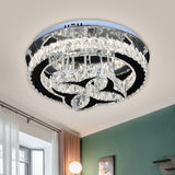 Contemporary LED Flush Mount Lighting Stainless-Steel Blossom Ceiling Lamp with Clear Faceted Crystal Shade