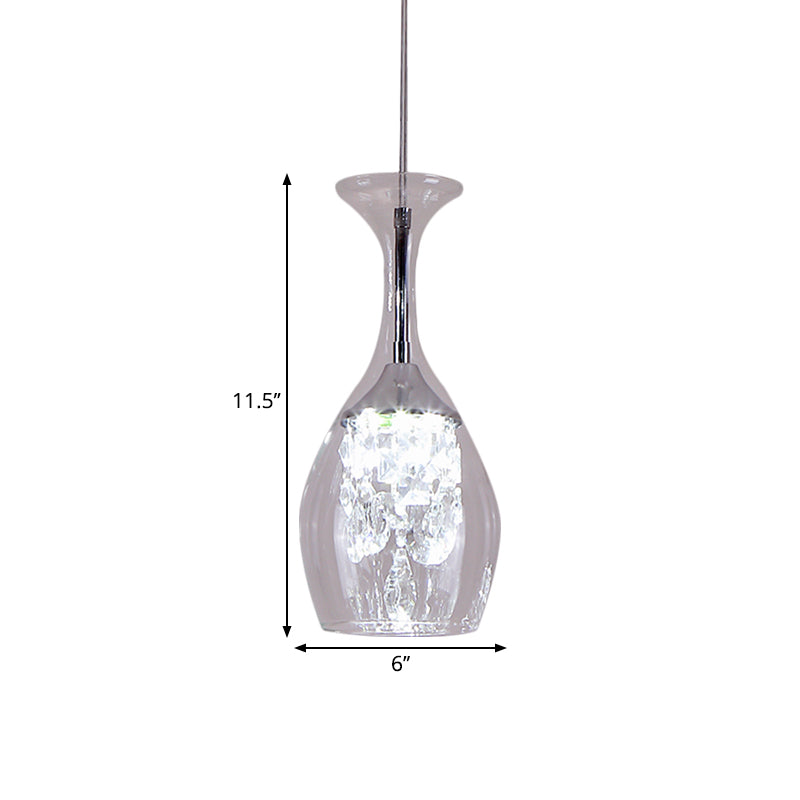 Wine Glass Ceiling Pendant Modern Clear Glass Living Room LED Hanging Lamp Kit in Warm/White Light with Inner Crystal Shade Clearhalo 'Ceiling Lights' 'Modern Pendants' 'Modern' 'Pendant Lights' 'Pendants' Lighting' 1694730