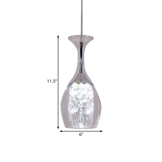 Wine Glass Ceiling Pendant Modern Clear Glass Living Room LED Hanging Lamp Kit in Warm/White Light with Inner Crystal Shade Clearhalo 'Ceiling Lights' 'Modern Pendants' 'Modern' 'Pendant Lights' 'Pendants' Lighting' 1694730