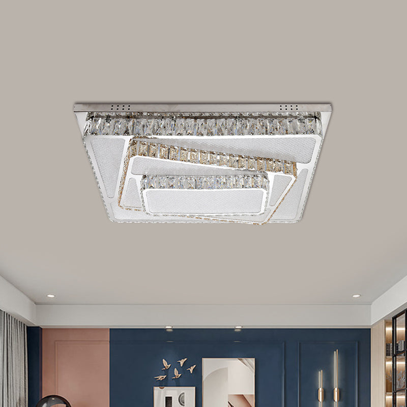 Crystal Block Rectangle Ceiling Flush Modernist LED Chrome Flush Mount Lamp Fixture