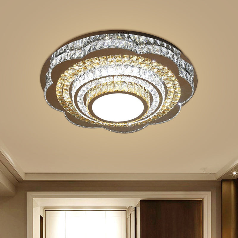 Modernism Floral Ceiling Flush Mount Crystal Block LED Parlor Flushmount in Chrome, Warm/White Light - Clearhalo - 'Ceiling Lights' - 'Close To Ceiling Lights' - 'Close to ceiling' - 'Flush mount' - Lighting' - 1694736