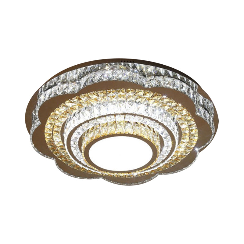Modernism Floral Ceiling Flush Mount Crystal Block LED Parlor Flushmount in Chrome, Warm/White Light - Clearhalo - 'Ceiling Lights' - 'Close To Ceiling Lights' - 'Close to ceiling' - 'Flush mount' - Lighting' - 1694737