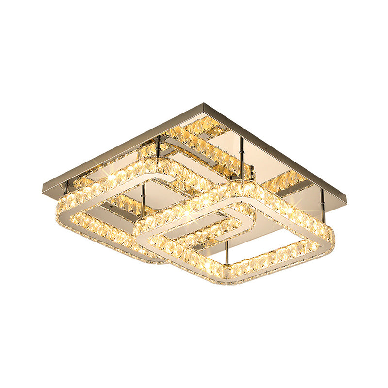 Square Cut Crystal Semi Flush Simple 19.5"/23.5" Width LED Chrome Close to Ceiling Lighting in Warm/White Light Clearhalo 'Ceiling Lights' 'Close To Ceiling Lights' 'Close to ceiling' 'Semi-flushmount' Lighting' 1694741
