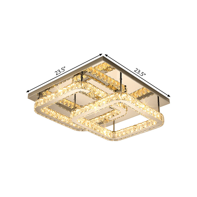Square Cut Crystal Semi Flush Simple 19.5"/23.5" Width LED Chrome Close to Ceiling Lighting in Warm/White Light Clearhalo 'Ceiling Lights' 'Close To Ceiling Lights' 'Close to ceiling' 'Semi-flushmount' Lighting' 1694743