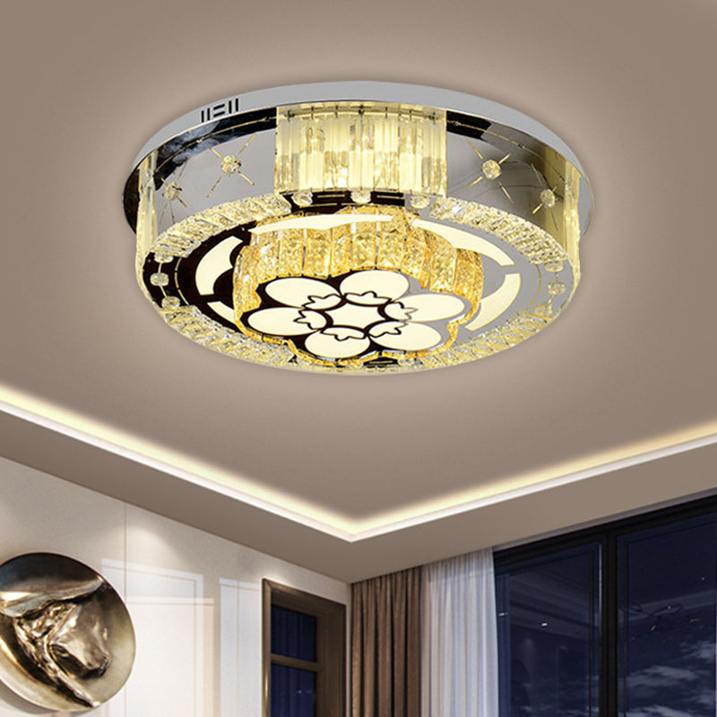 Simple Flower/Cloud Ceiling Lamp Clear Crystal LED Bedroom Flush Mount Light Fixture in Stainless-Steel with Round Design Clearhalo 'Ceiling Lights' 'Close To Ceiling Lights' 'Close to ceiling' 'Flush mount' Lighting' 1694777