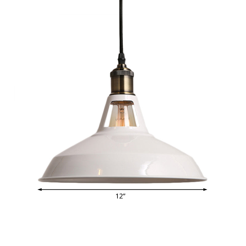 Loft Style Barn Shade Pendant Ceiling Light 10.5"/12"/15" W 1 Bulb Metallic Hanging Lamp in Black/White for Dining Table Clearhalo 'Art Deco Pendants' 'Black' 'Cast Iron' 'Ceiling Lights' 'Ceramic' 'Crystal' 'Industrial Pendants' 'Industrial' 'Metal' 'Middle Century Pendants' 'Pendant Lights' 'Pendants' 'Rustic Pendants' 'Tiffany' Lighting' 16948