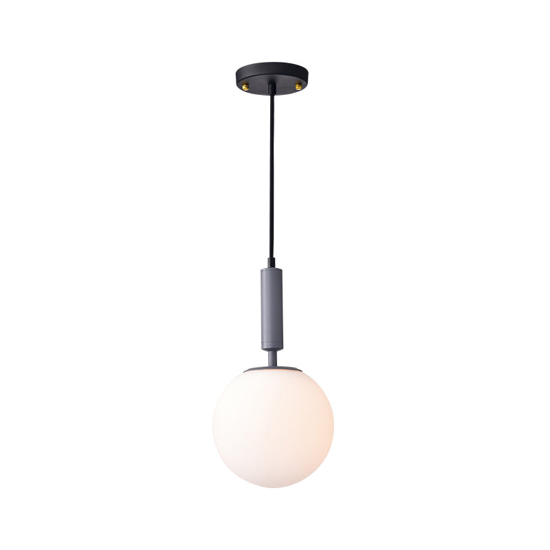 Globe Milk Glass Hanging Lighting Modern 1-Head Black/Grey/White Pendant Light for Study Room Clearhalo 'Ceiling Lights' 'Close To Ceiling Lights' 'Glass shade' 'Glass' 'Pendant Lights' 'Pendants' Lighting' 1694804