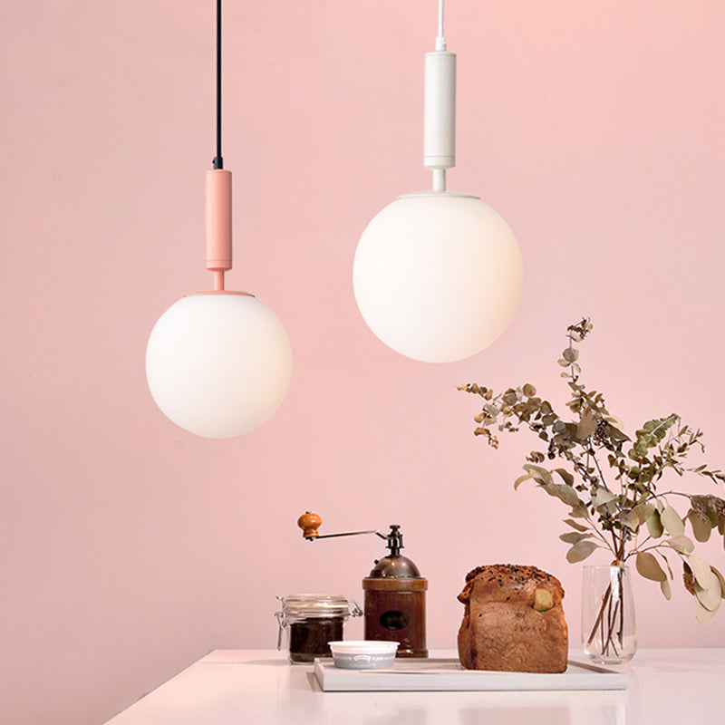 Globe Milk Glass Hanging Lighting Modern 1-Head Black/Grey/White Pendant Light for Study Room Clearhalo 'Ceiling Lights' 'Close To Ceiling Lights' 'Glass shade' 'Glass' 'Pendant Lights' 'Pendants' Lighting' 1694807