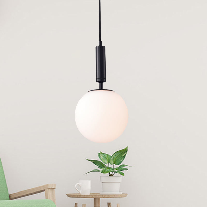Globe Milk Glass Hanging Lighting Modern 1-Head Black/Grey/White Pendant Light for Study Room Clearhalo 'Ceiling Lights' 'Close To Ceiling Lights' 'Glass shade' 'Glass' 'Pendant Lights' 'Pendants' Lighting' 1694812