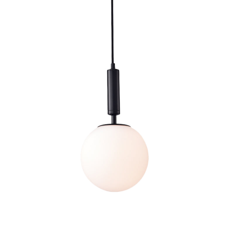 Globe Milk Glass Hanging Lighting Modern 1-Head Black/Grey/White Pendant Light for Study Room Clearhalo 'Ceiling Lights' 'Close To Ceiling Lights' 'Glass shade' 'Glass' 'Pendant Lights' 'Pendants' Lighting' 1694813