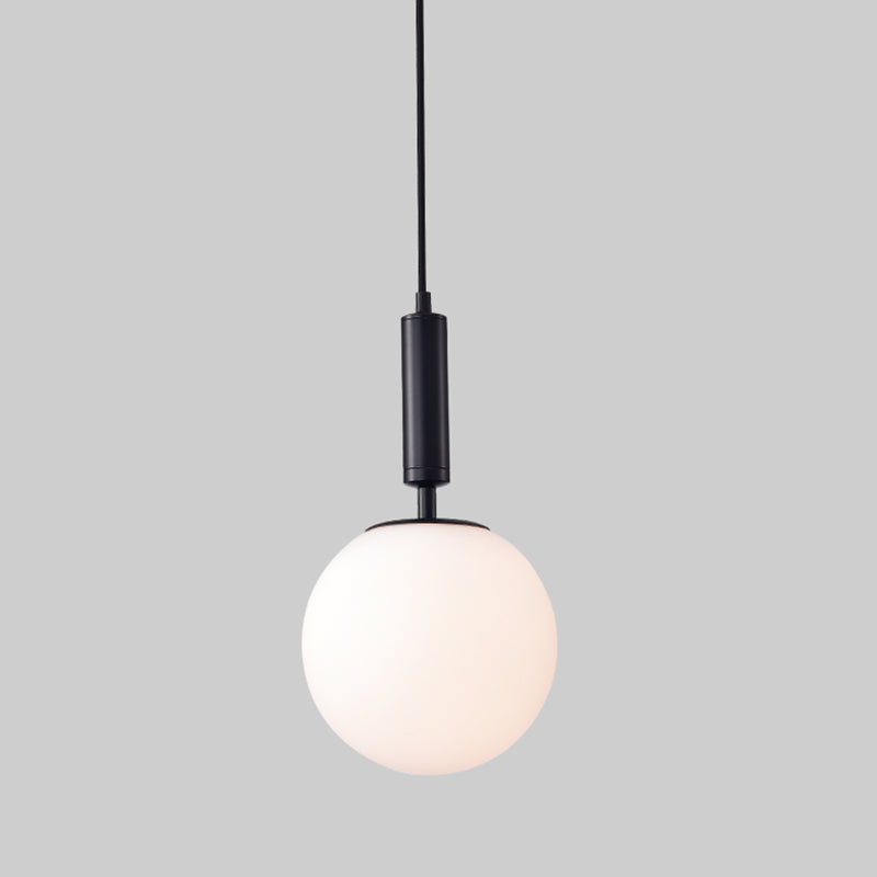Globe Milk Glass Hanging Lighting Modern 1-Head Black/Grey/White Pendant Light for Study Room Clearhalo 'Ceiling Lights' 'Close To Ceiling Lights' 'Glass shade' 'Glass' 'Pendant Lights' 'Pendants' Lighting' 1694814