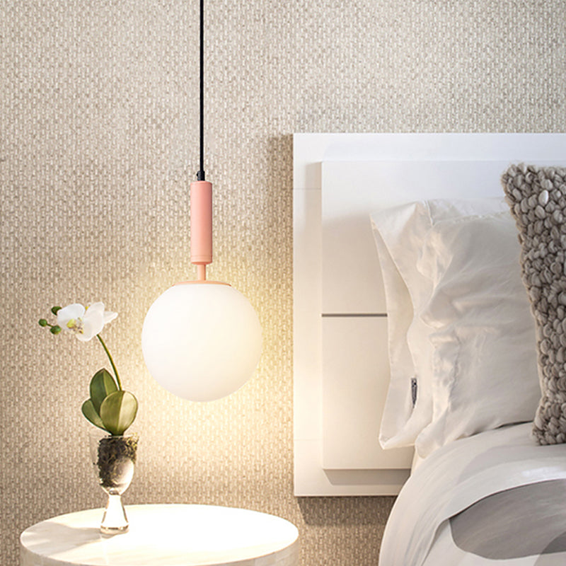 Globe Milk Glass Hanging Lighting Modern 1-Head Black/Grey/White Pendant Light for Study Room Clearhalo 'Ceiling Lights' 'Close To Ceiling Lights' 'Glass shade' 'Glass' 'Pendant Lights' 'Pendants' Lighting' 1694817