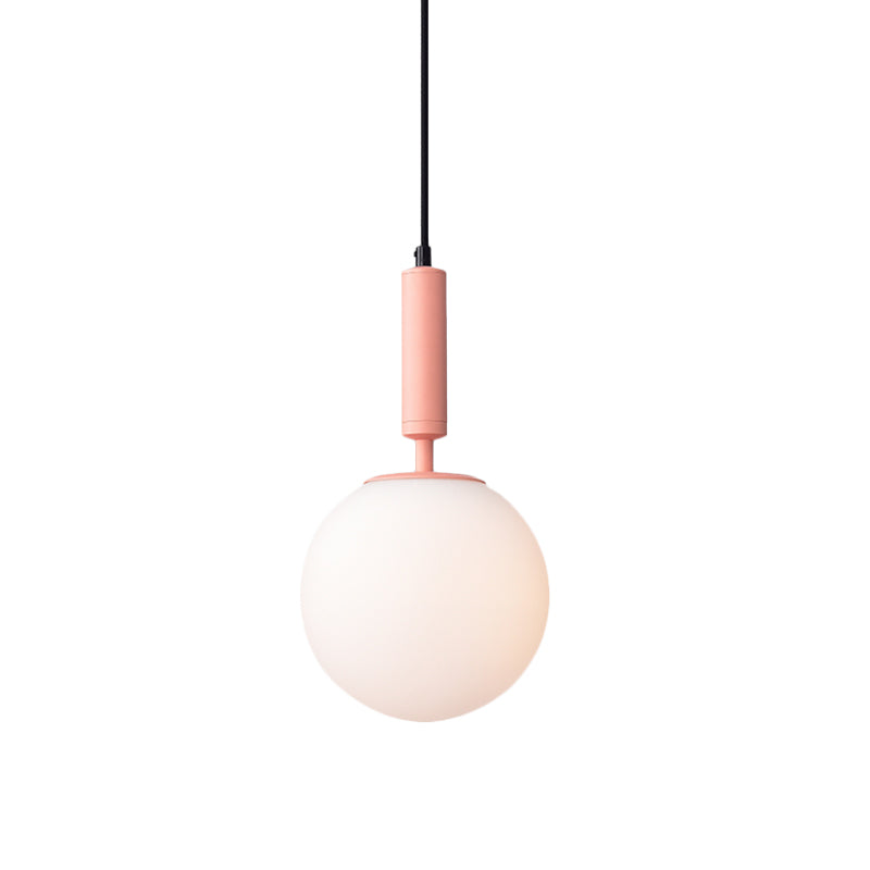 Globe Milk Glass Hanging Lighting Modern 1-Head Black/Grey/White Pendant Light for Study Room Clearhalo 'Ceiling Lights' 'Close To Ceiling Lights' 'Glass shade' 'Glass' 'Pendant Lights' 'Pendants' Lighting' 1694818