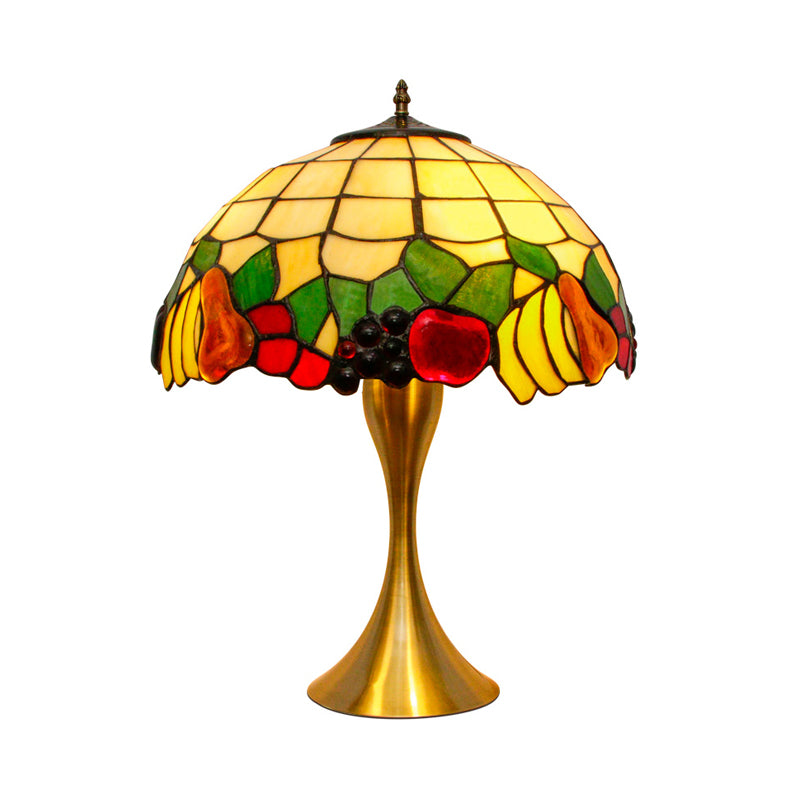 Brass Fruit Night Table Lamp Classic 1-Head Tiffany Glass Task Lighting with Pull Chains Clearhalo 'Lamps' 'Table Lamps' Lighting' 1694820