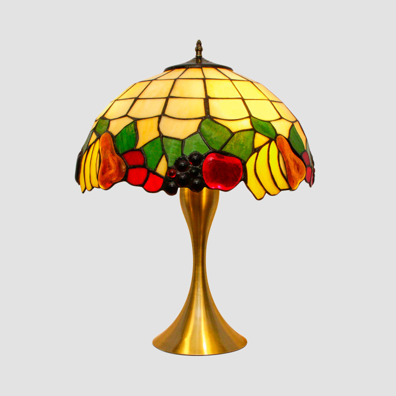 Brass Fruit Night Table Lamp Classic 1-Head Tiffany Glass Task Lighting with Pull Chains Clearhalo 'Lamps' 'Table Lamps' Lighting' 1694821